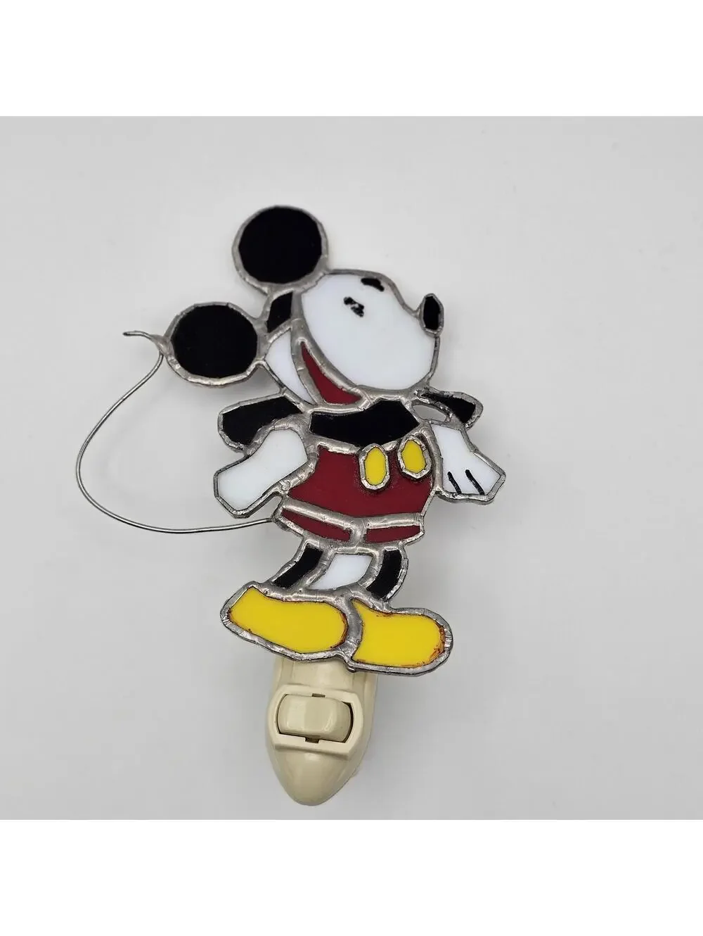 Handmade Mickey Mouse Night Light Stained Glass Style Plug In Vintage Lamp